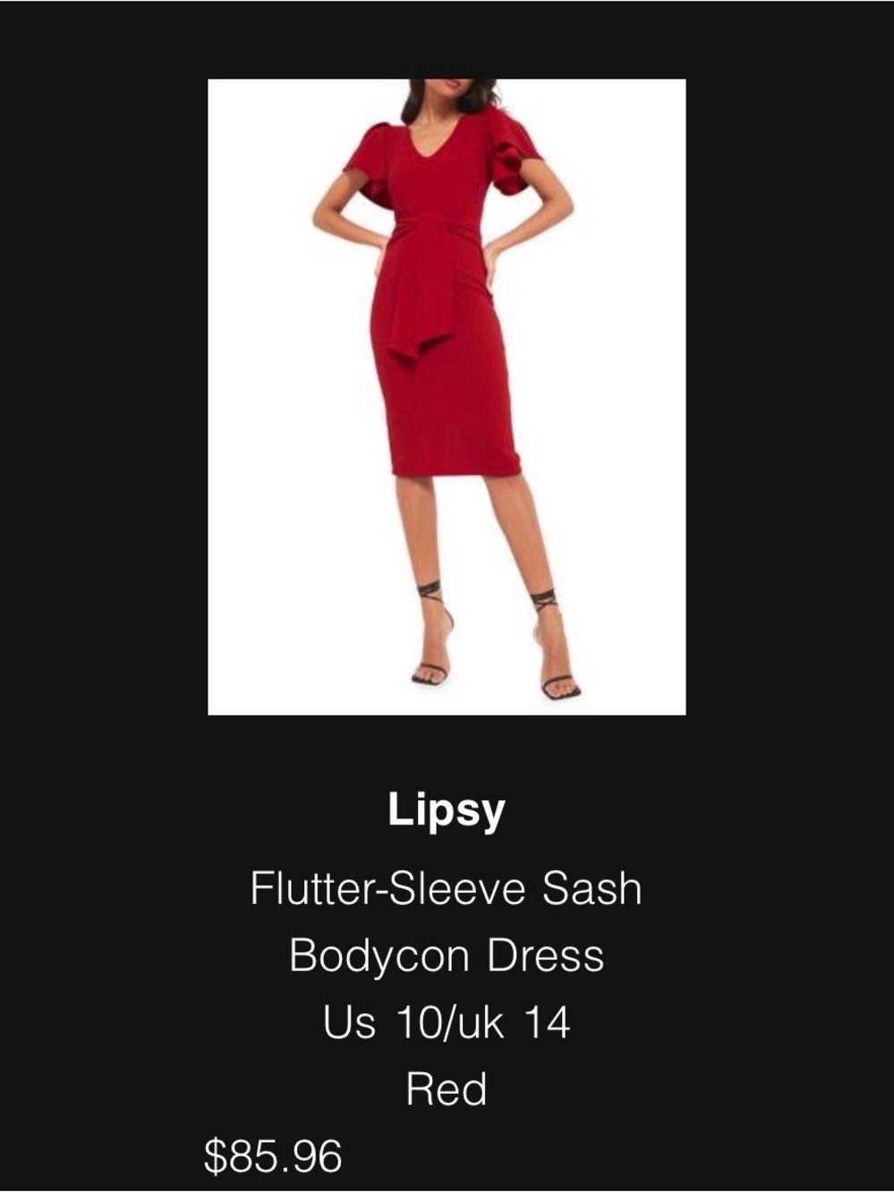 Lipsy Red Flutter-Sleeve Sash Midi Dress